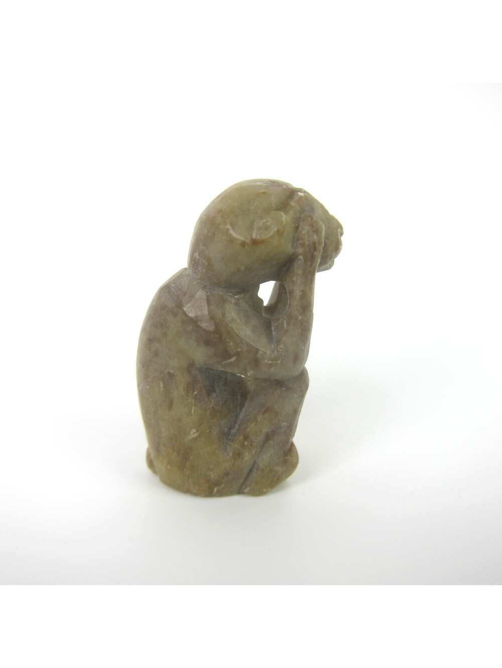 Vintage Chinese Soapstone Carved Monkey Figurine Miniature 1.5" See No Evil